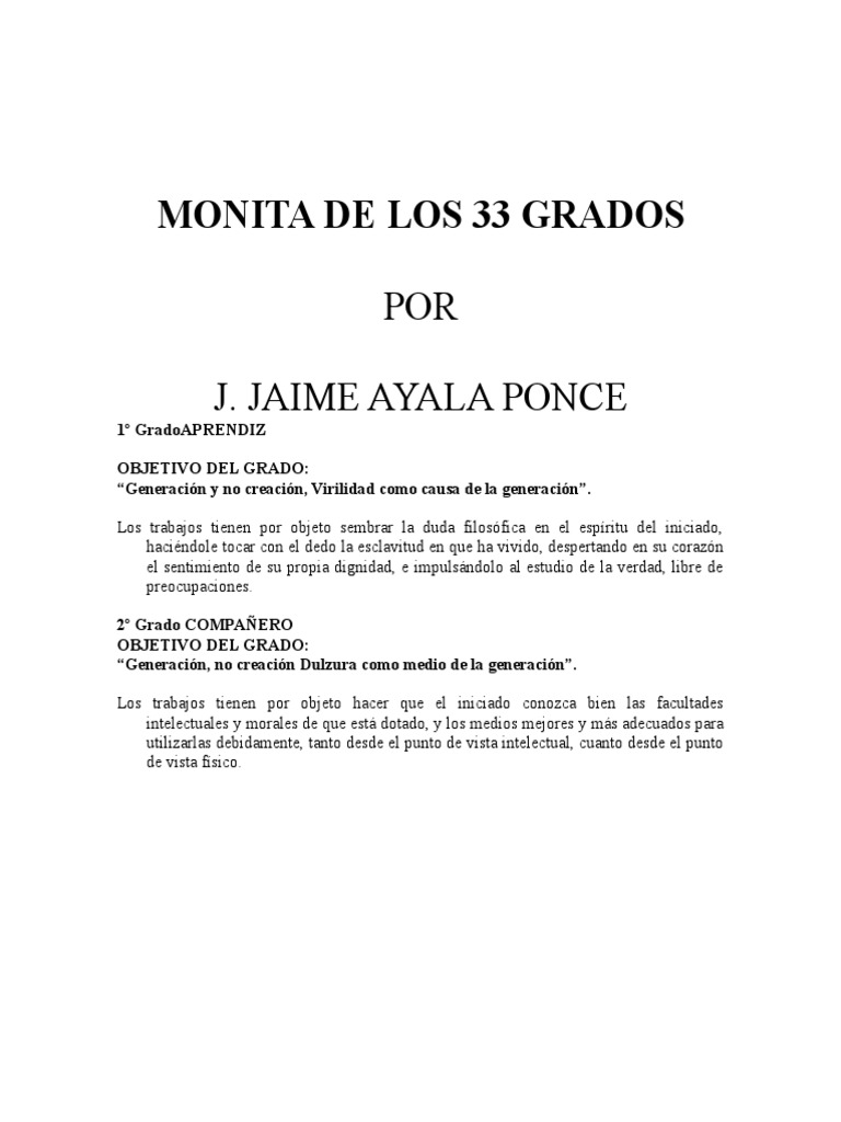 La Monita de Los Grados 1 Al 33 PDF Masonería Liberalismo