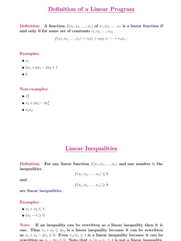 Definition of A Linear Program | PDF | Linear Programming | Theoretical ...