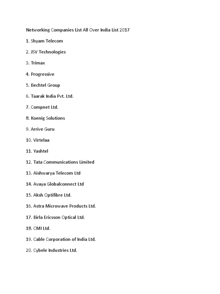 Networking Companies List All Over India List 2017 PDF