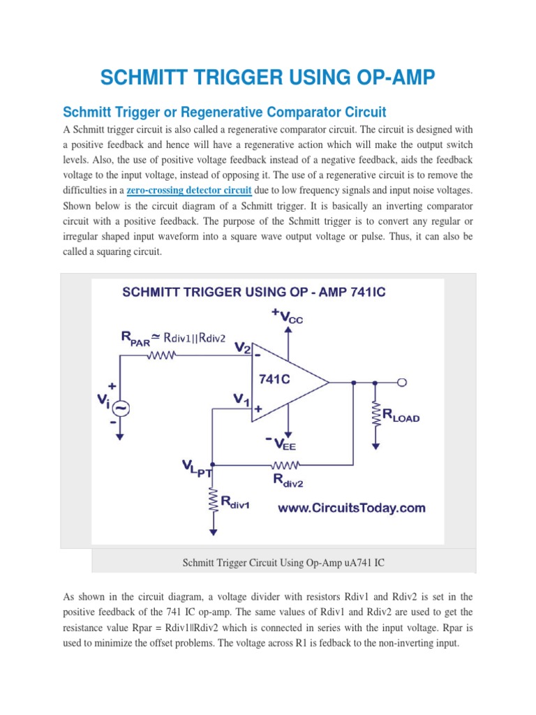 Schmitt Trigger Using Op Amp Operational Amplifier Electronics