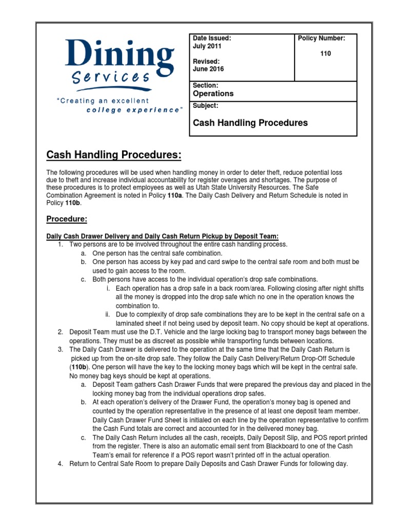 Cash Handling Procedures Operations PDF Money Business