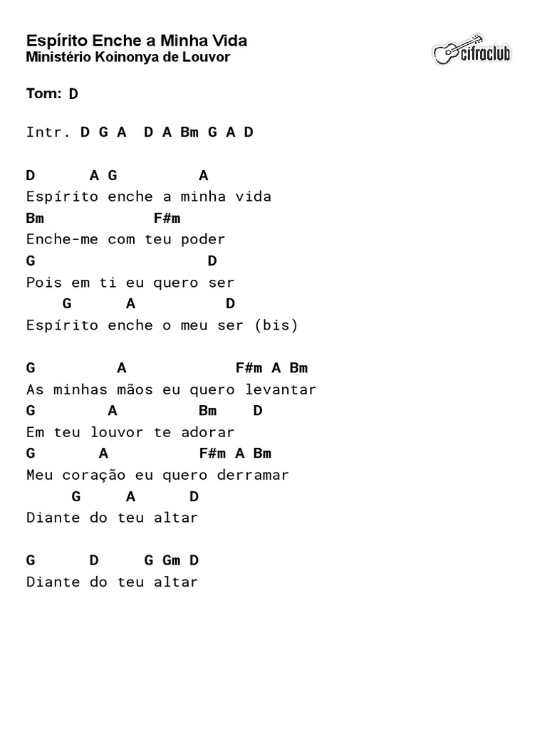 Espírito Enche a Minha Vida - Cifras | PDF | Religião e Espiritualidade