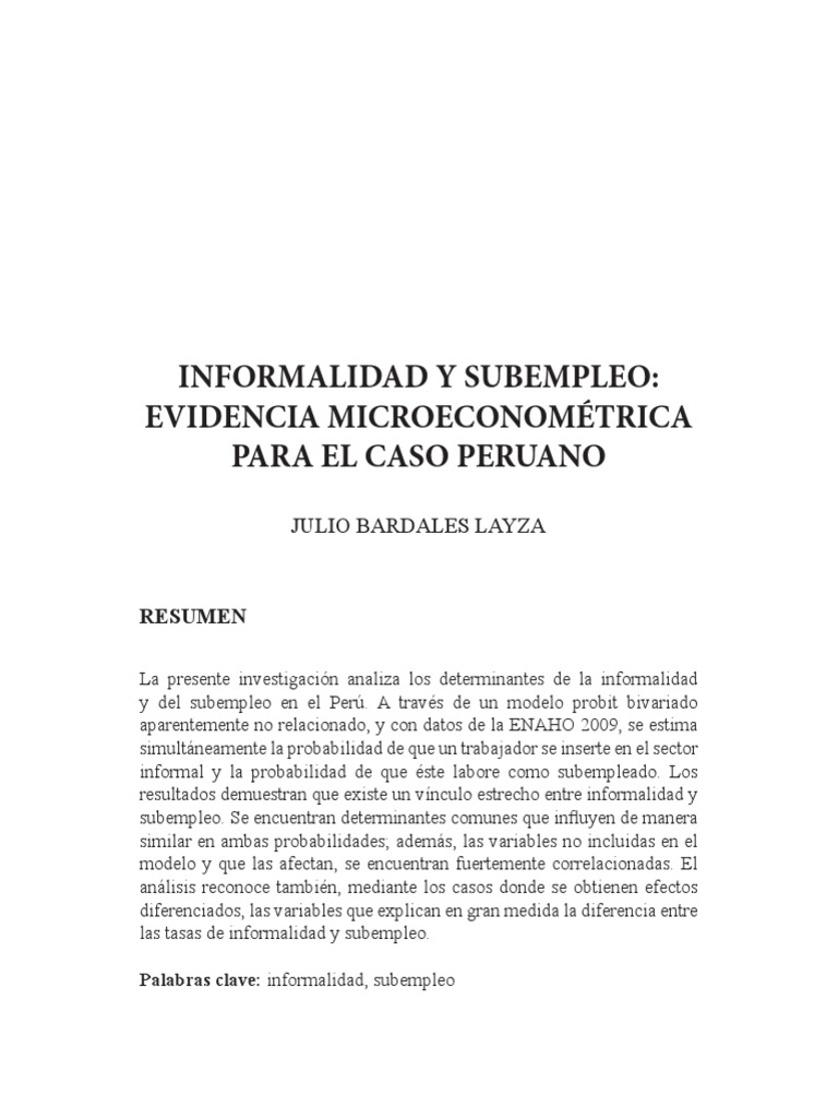 Informalidad y Subempleo PDF | PDF | Subempleo | Desempleo