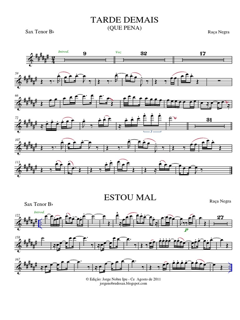 Raça Negra - TARDE DEMAIS e ESTOU MAL - Tenor Sax PDF