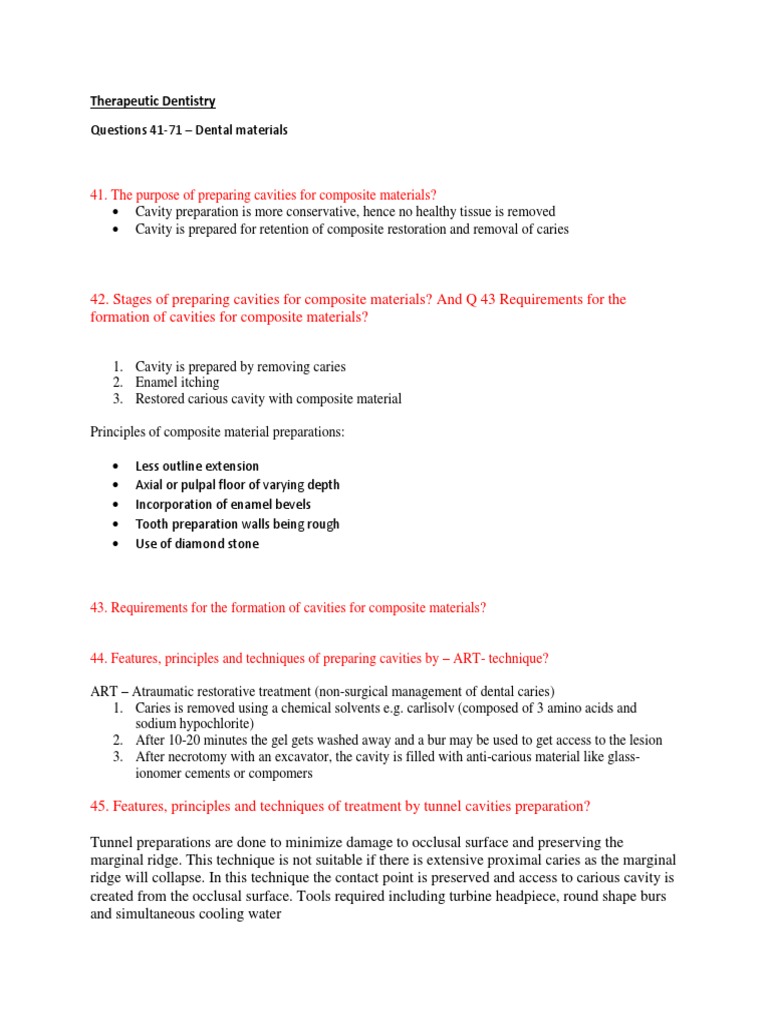 Exam questions dental material 41 to 71.docx Dental Composite Dentistry