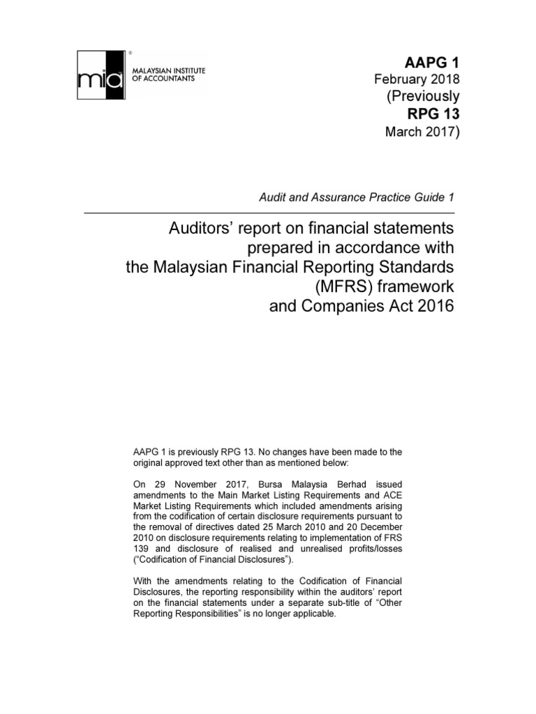 MIA Audit and Assurance Practice Guide AAPG 1 PDF Going Concern