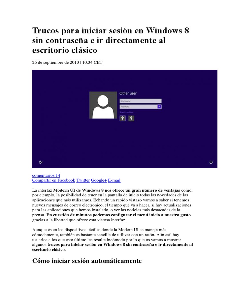 Trucos para Iniciar Sesión en Windows 8 Sin Contraseña e Ir ...