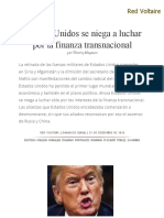 Estados Unidos Se Niega A Luchar Por La - Finanza Transnacional, Por Thierry Meyssan