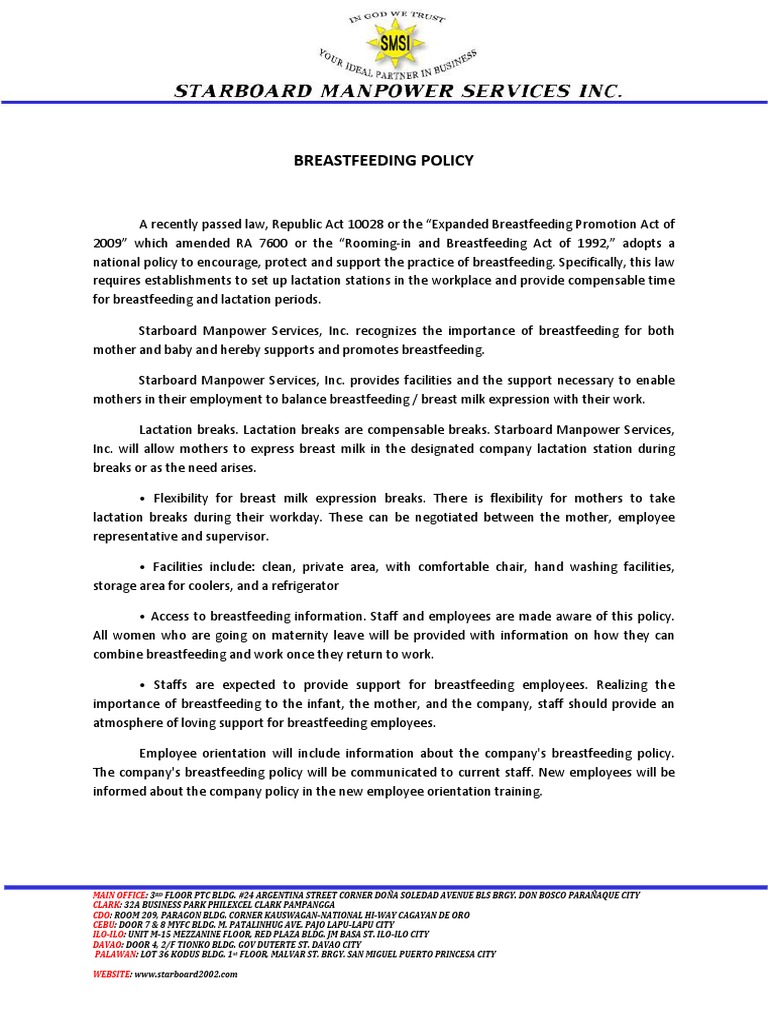 Breastfeeding Policy DOLE Breastfeeding Infant Feeding