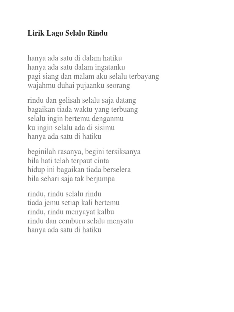 Lirik Lagu Selalu Rindu Pdf