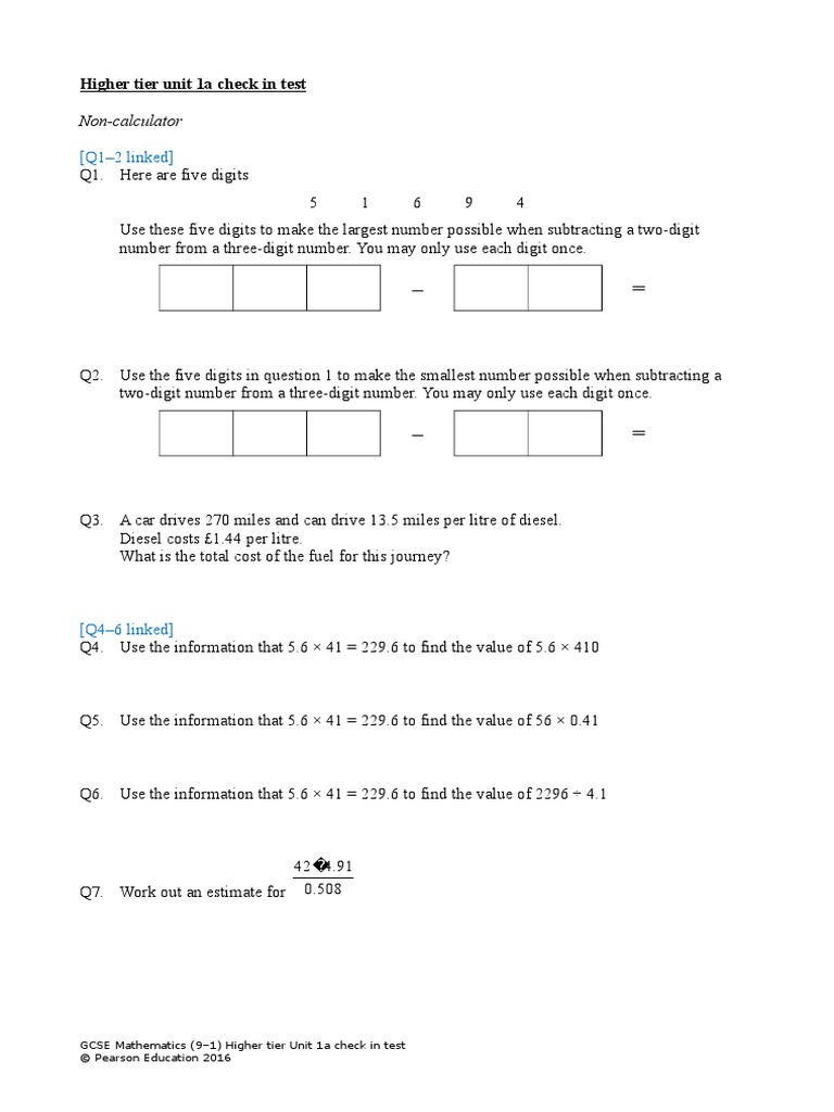 Higher Unit 01a Check in Test - Calculations, Checking, Rounding | PDF ...