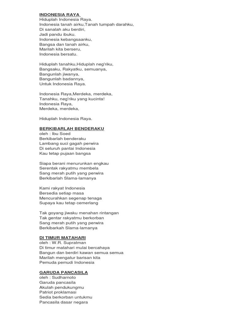 Lirik Lagu Nasional INDONESIA RAYA | PDF