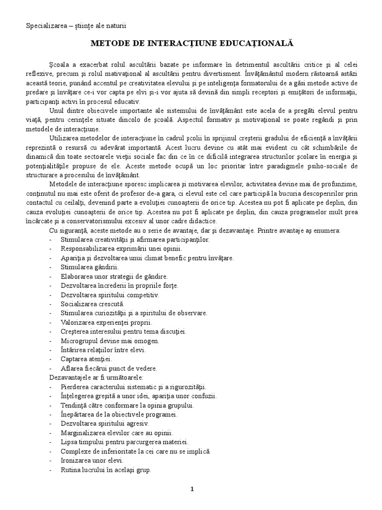 Metode de Interactiune Educatională | PDF