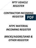 Empty Vehicle Register Contractor Incoming Register