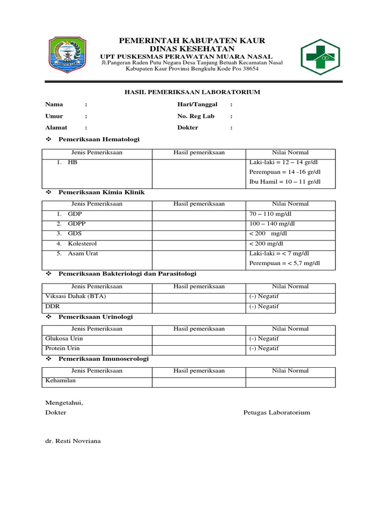 Hasil Pemeriksaan Laboratorium Kesehatan | PDF