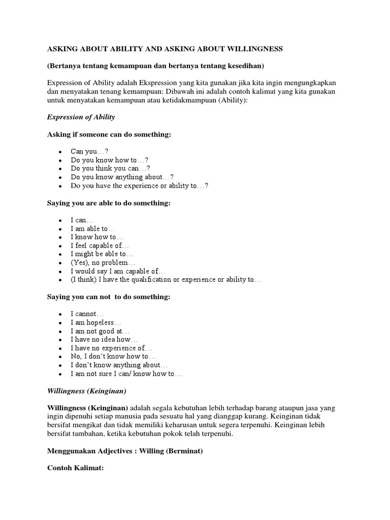 Asking About Ability And Asking About Willingness