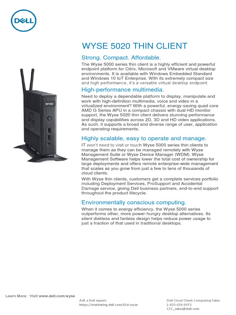 Wyse 5020 Thin Client Data Sheet PDF Office Equipment Electronic