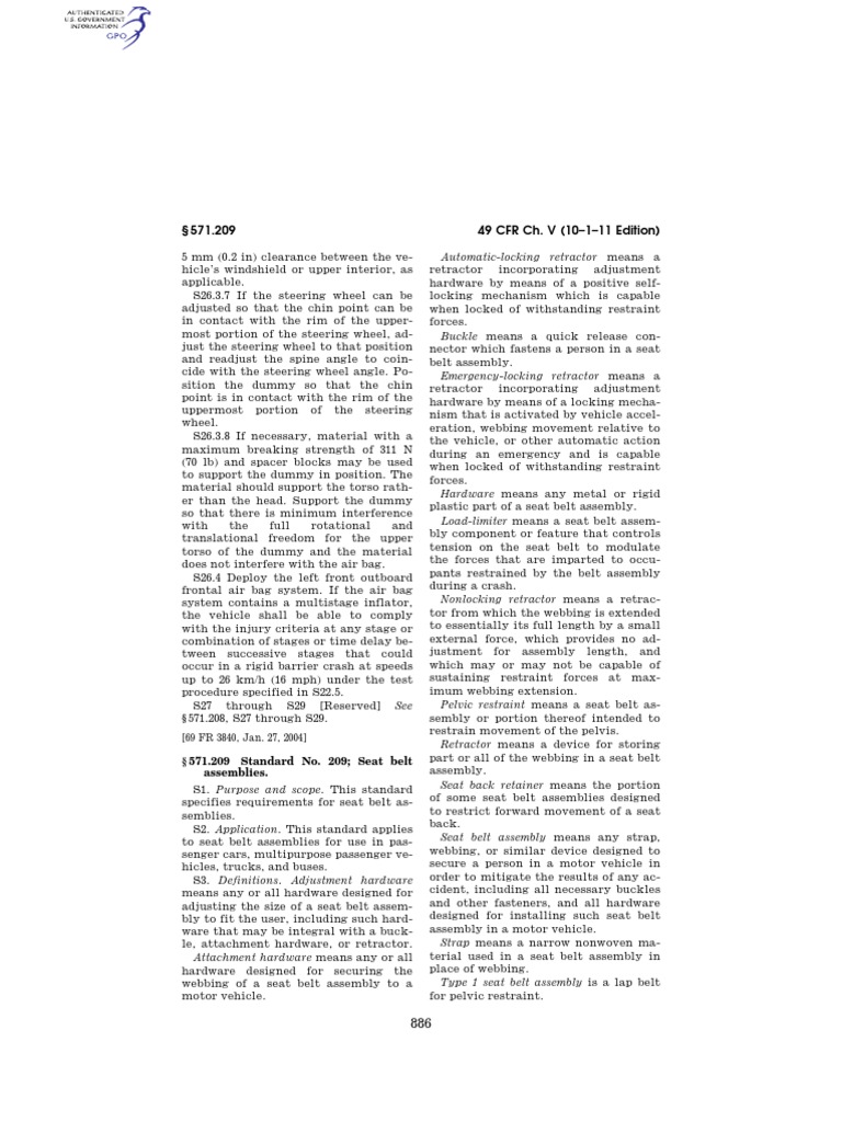 Seat Belt Assembly Standards Overview | PDF | Seat Belt | Airbag