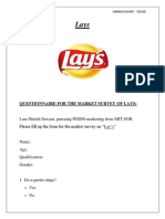 Questionnaire For The Market Survey of Lays