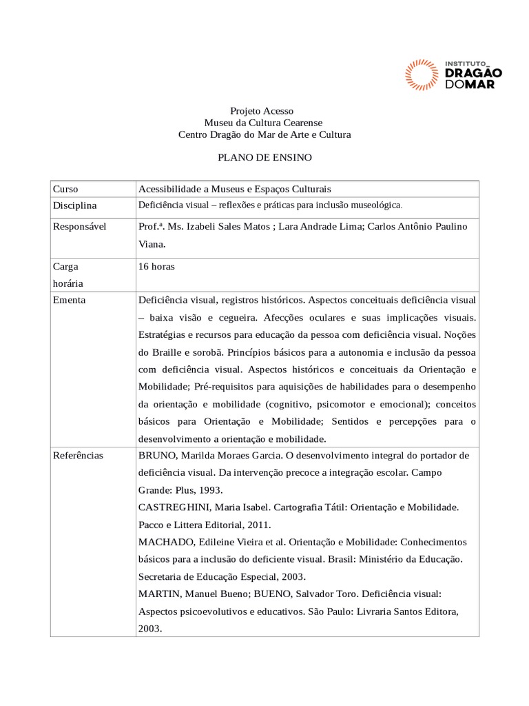 Ementa Disciplina Deficiência visual