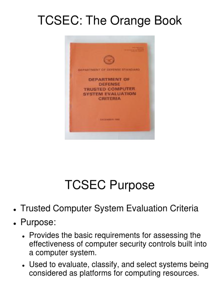 TCSEC The Orange Book Documentation Computer Security