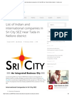 List of Indian and International Companies in Sri City SEZ Near Tada in Nellore District