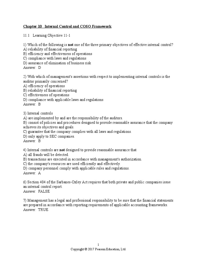 Chapter 10 Internal Control and COSO Framework | PDF | Internal Control ...