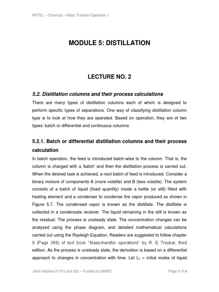 Batch Distillation Process Calculations | PDF | Distillation ...