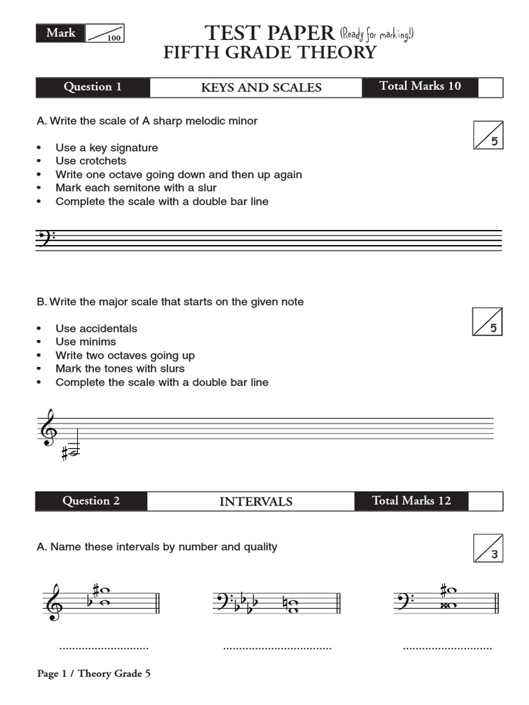 Music Theory Grade 5 Test Paper Interval (Music) Scale (Music)