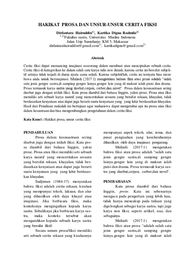 Hakikat Prosa Dan Unsur Unsur Cerita Fiksi