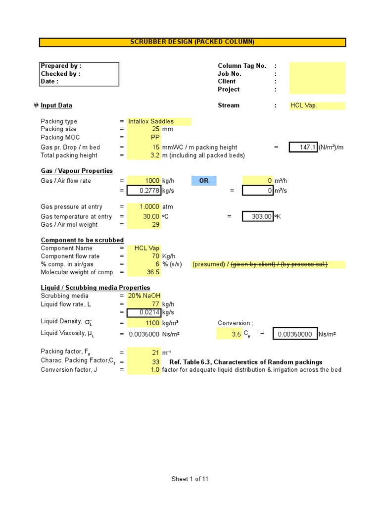 Packed Column Calculation