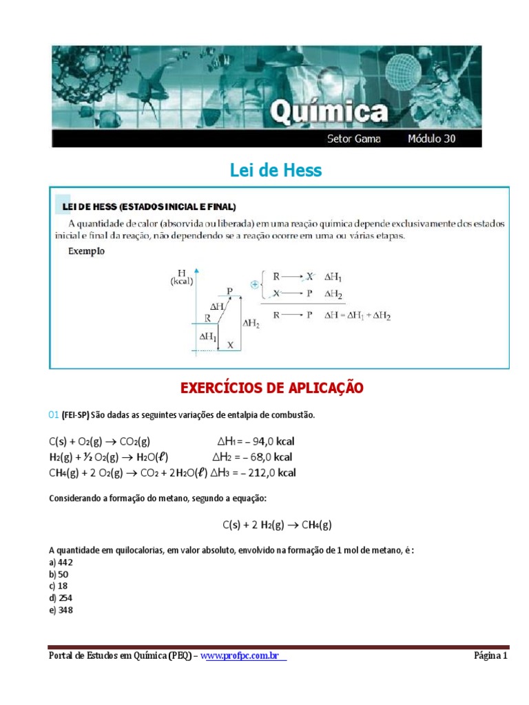 Lei de Hess: Exercícios DE Aplicação | Entalpia | Combustão