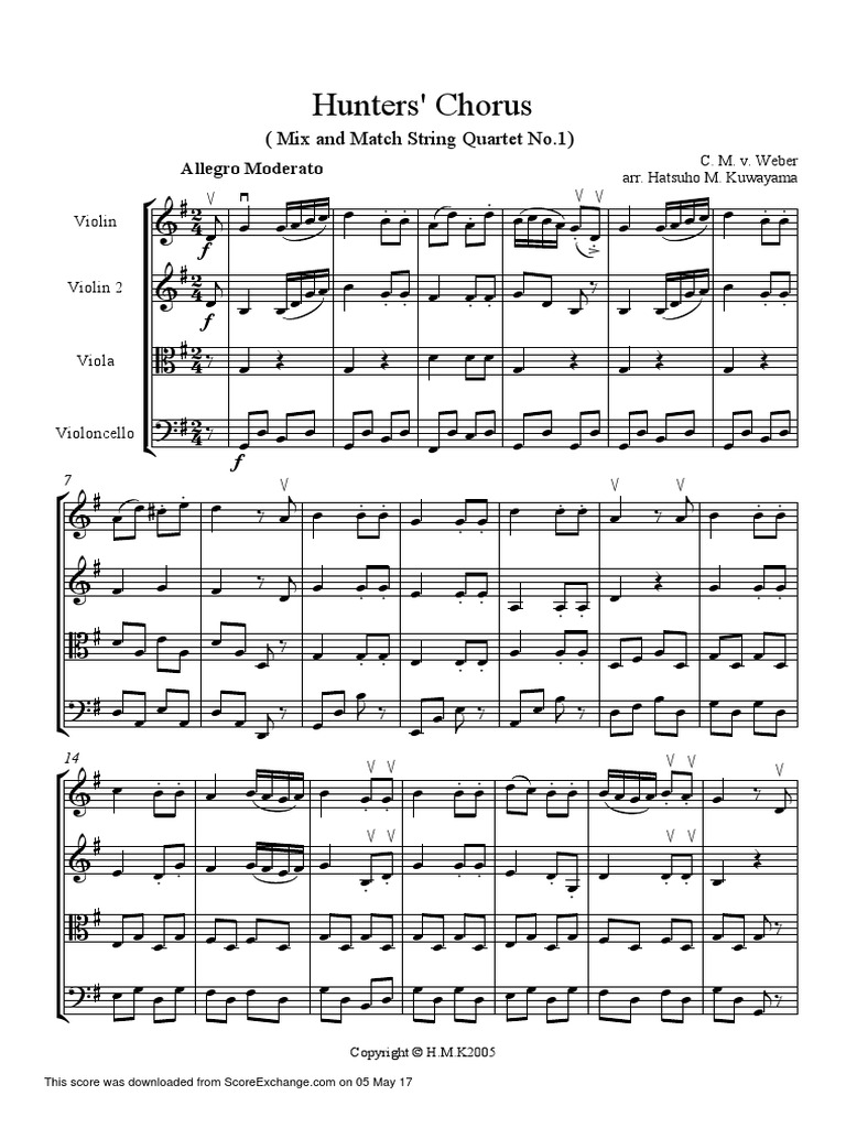 Hunters' Chorus (Mix and Match String Quartet No.1) PDF Bowed