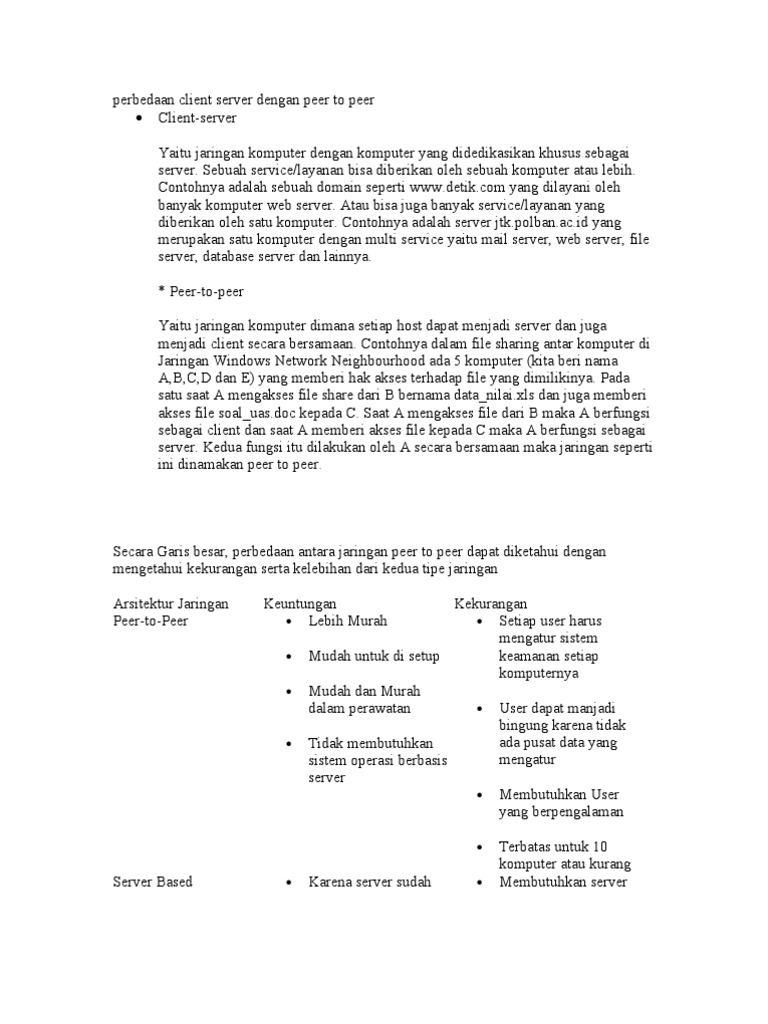 Perbedaan Client Server Dengan Peer To Peer | PDF