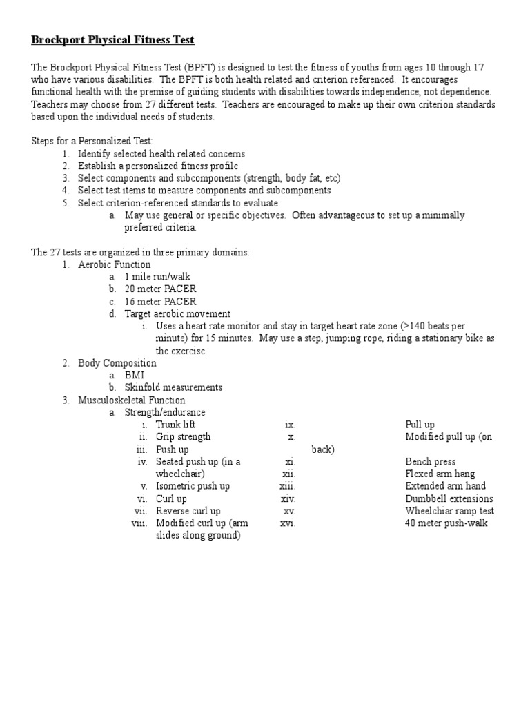 Brockport Physical Fitness Test Overview | PDF | Anatomical Terms Of ...