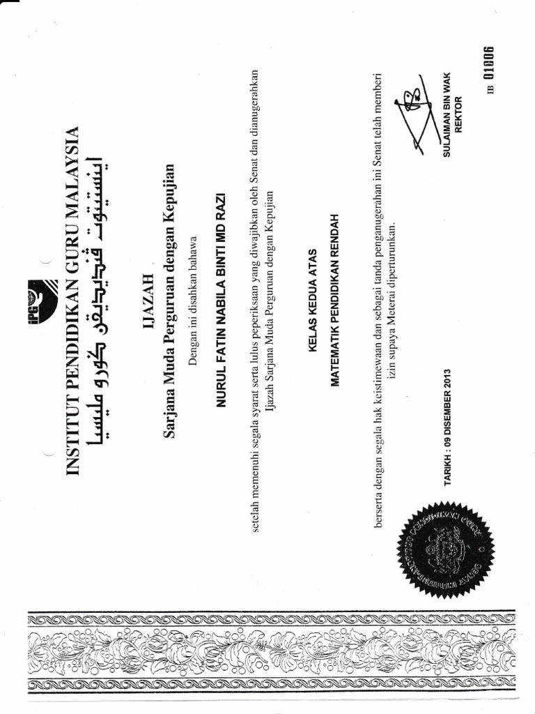 Ijazah Sarjana Muda Pendidikan Matematik  PDF