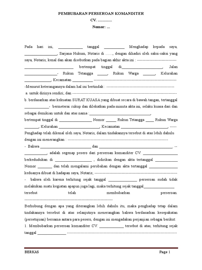 Akta Pembubaran Cv Dengan Notaris