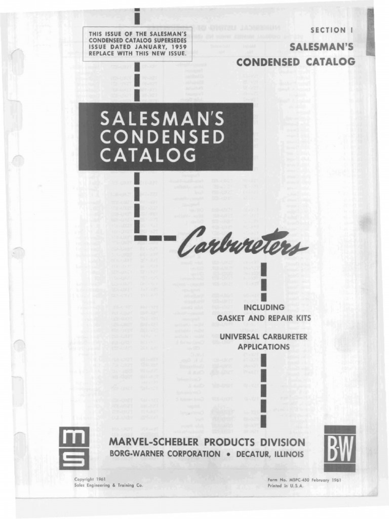 MarvelSchebler Carburetor Catalog | PDF