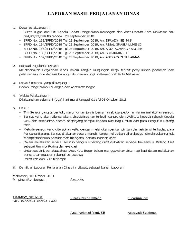 Laporan Perjalanan Dinas 13 Oktober 2018 Final