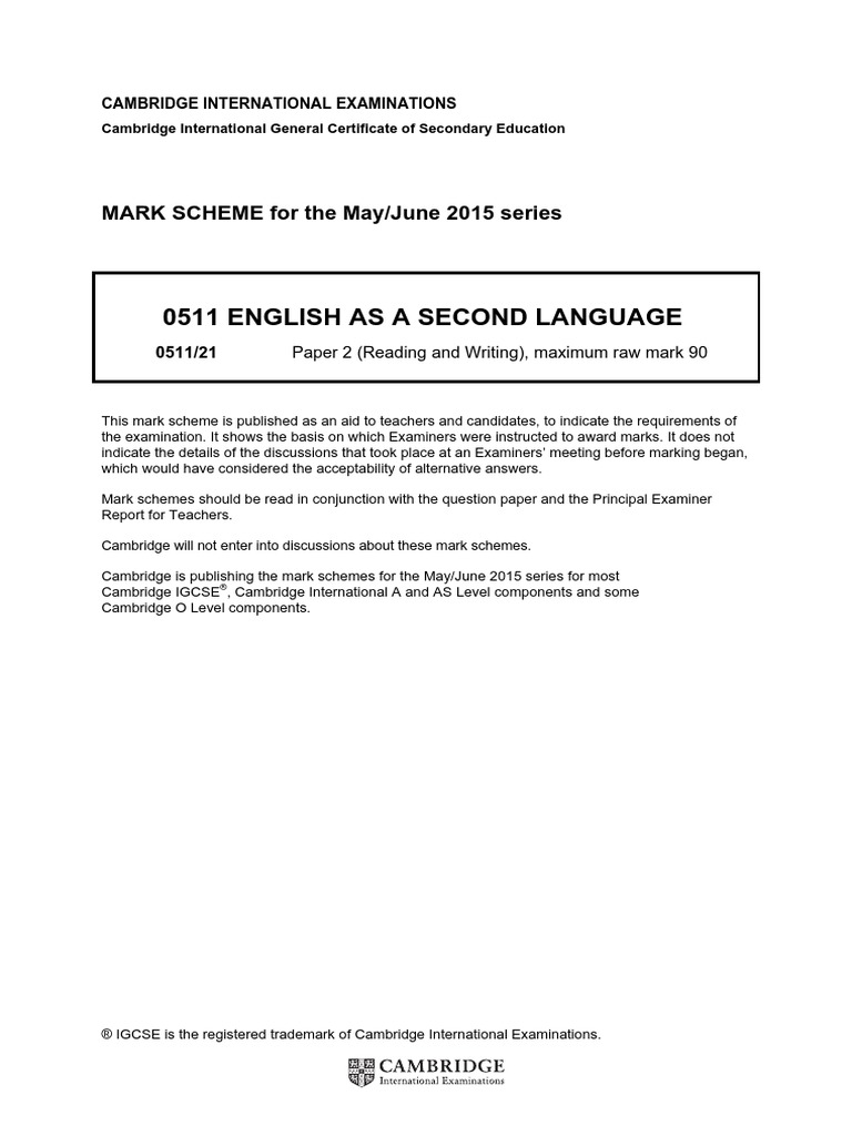 0511 S15 Ms 21 Download Free Pdf English As A Second Or Foreign