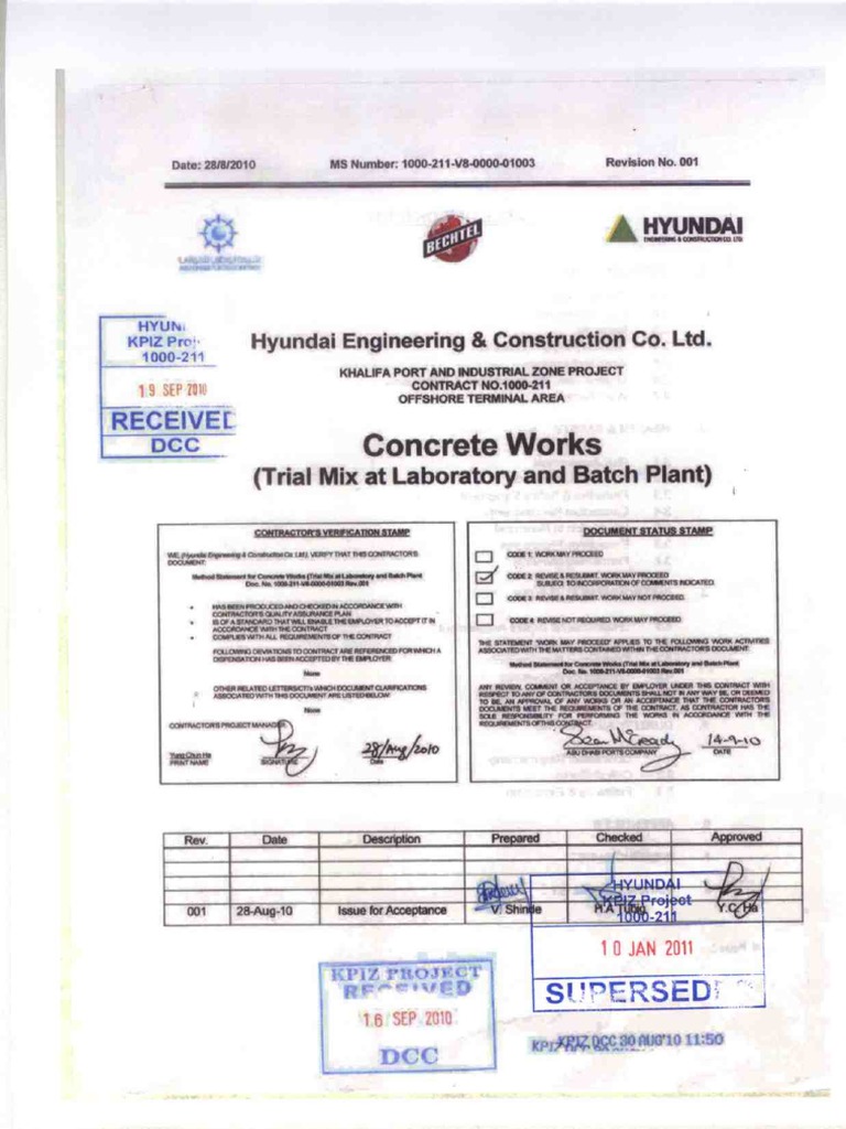 Trial Mix Concrete Method Statement | PDF | Concrete | Occupational ...