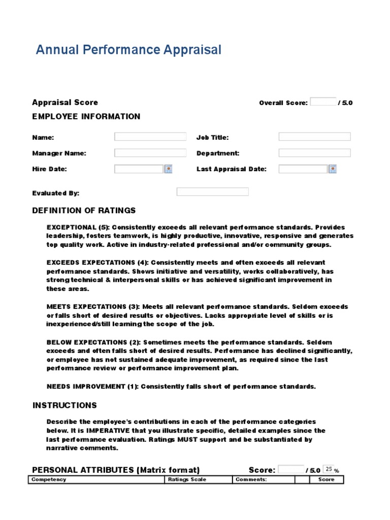 Employee Performance Appraisal Template | PDF | Performance Appraisal ...