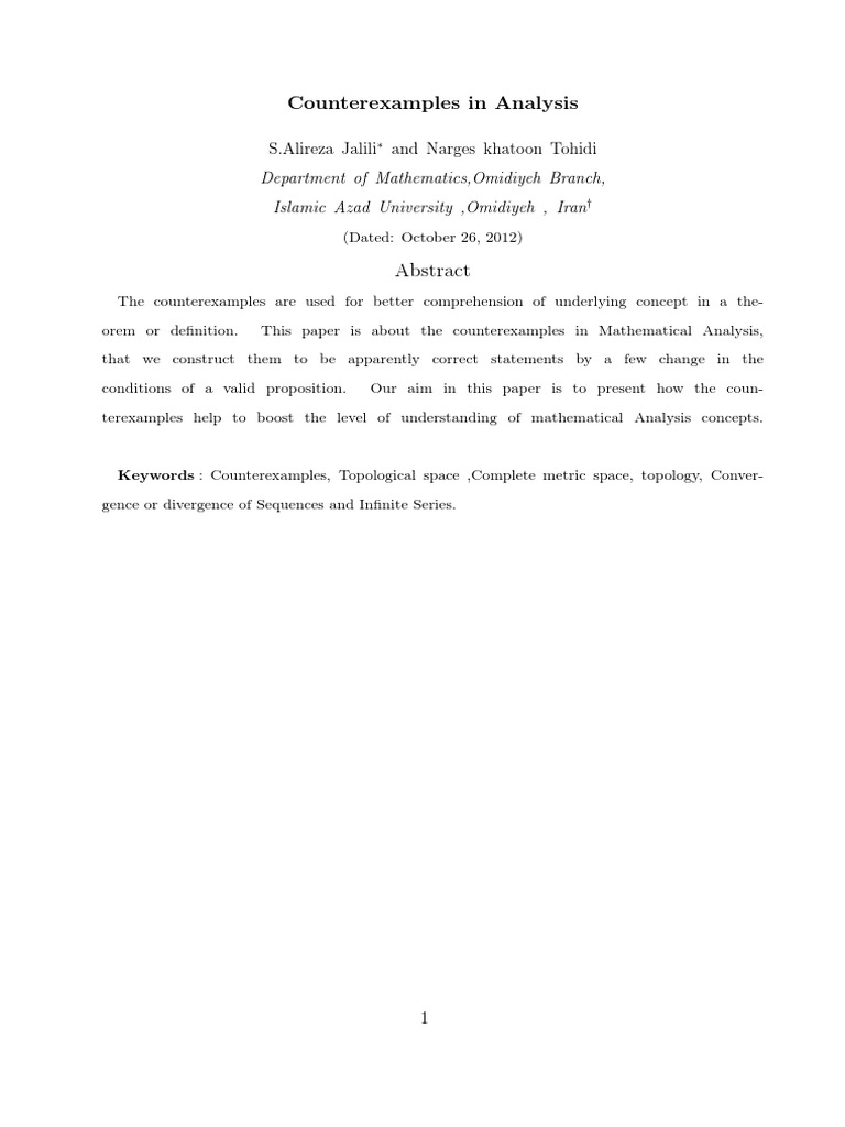 Counterexamples in Analysis PDF Sequence Metric Space