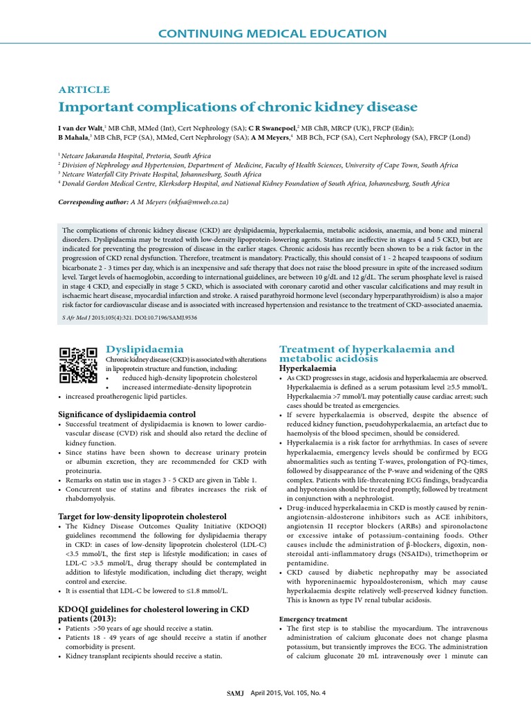 Important Complications of Chronic Kidney Disease PDF | Download Free ...