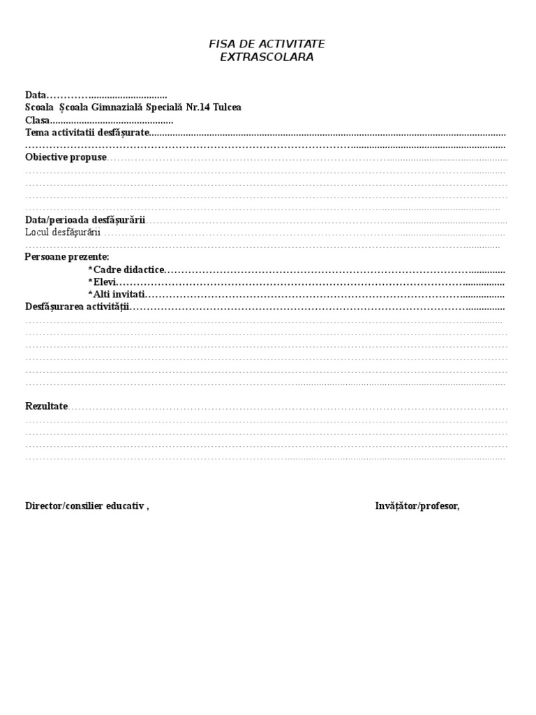 Fisa Activitate Extrascolara Tulcea | PDF
