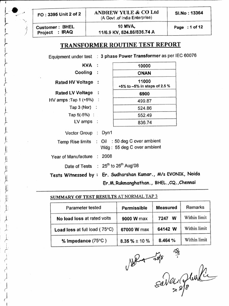 Transformer Test Report | PDF | Science & Mathematics | Technology ...