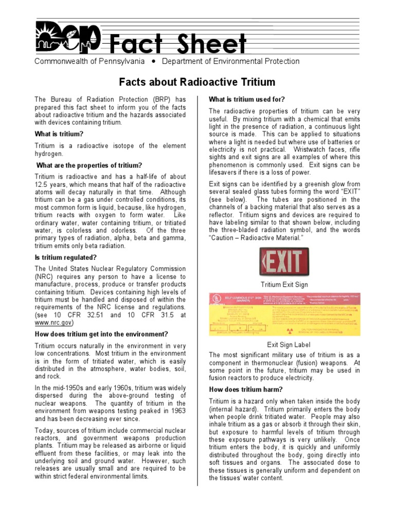 Fact Sheet Facts About Radioactive Tritium PDF Radioactive Decay