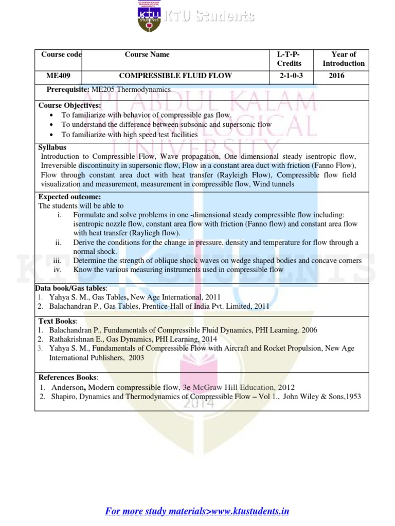 ME409 Compressible Fluid Flow | PDF | Compressible Flow | Shock Wave