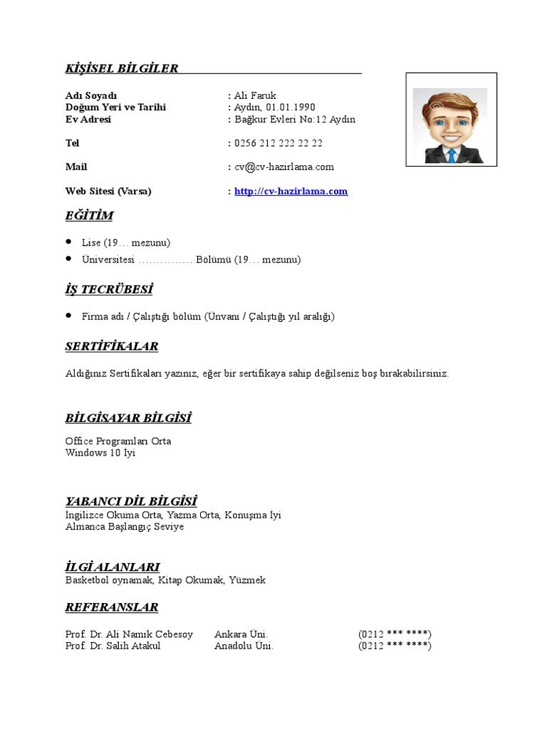 Hazir Cv Ornekleri Resimli Ornek Cv Indir Cv Hazirlama Com Word Cv Dosyasi