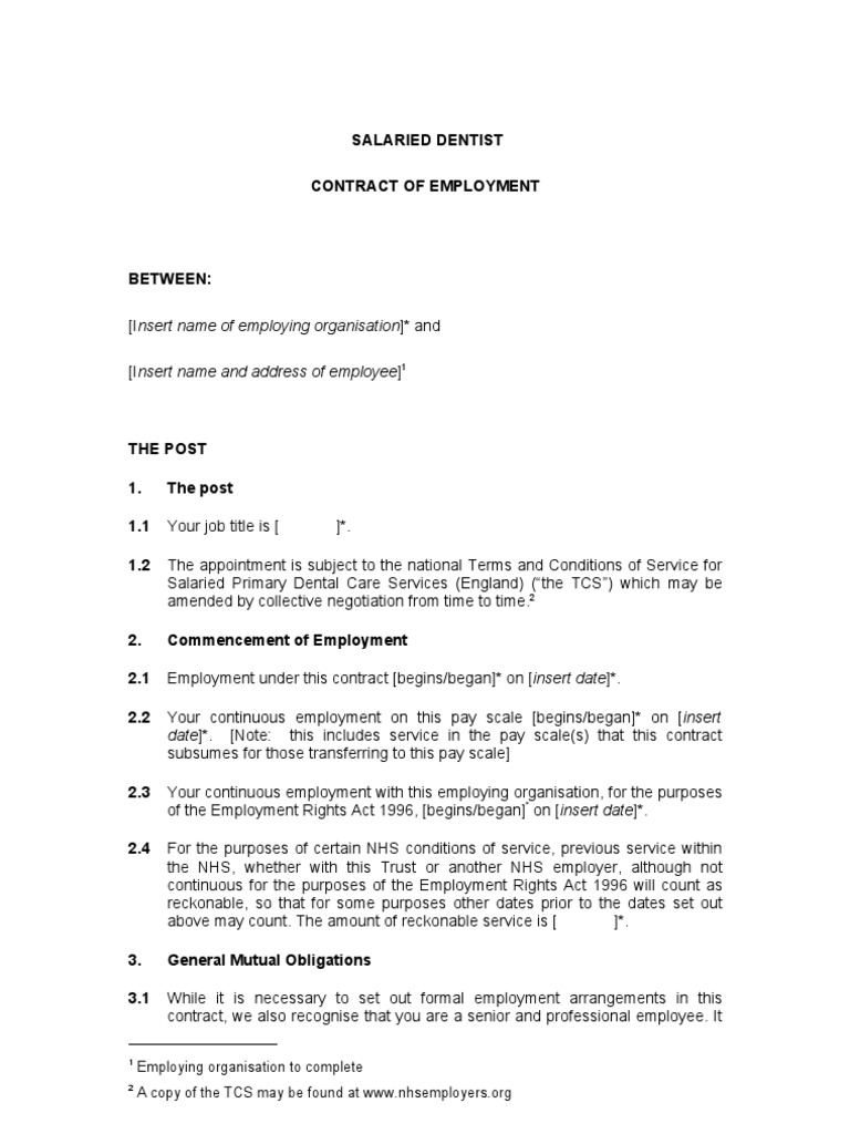Salaried Dentist Employment Contract | PDF | Employment | National ...
